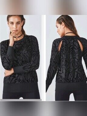 Fabletics Lola Velvet Floral Black Rose Burnout "Back At It" Pullover Top Sz XL